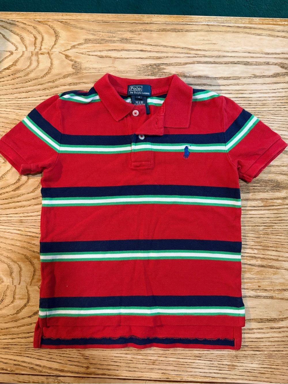 Polo by Ralph Lauren Red Striped Boys Polo with Navy & Green Accents